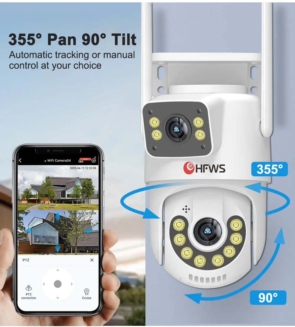 HFWVISION 2MP Wifi Ptz Camera Outdoor Dual-Lens Human Detect Night Vision Security Protection CCTV Vedio Surveillance IP Camera