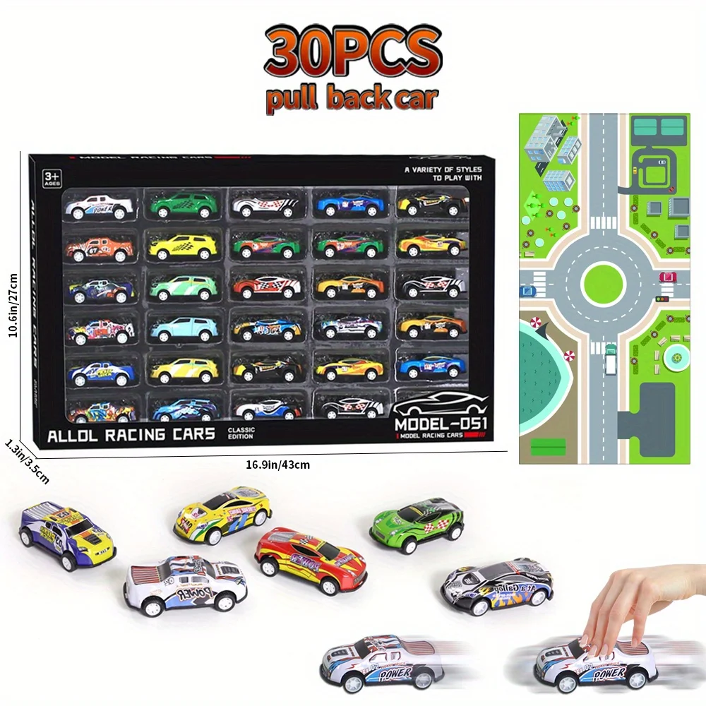 50PCS 3 inch Cars Toys Set, Friction Power Alloy Casting cars Mini Race car with Play Mat ,Alloy Metal Cars toys for Toddler 3 4