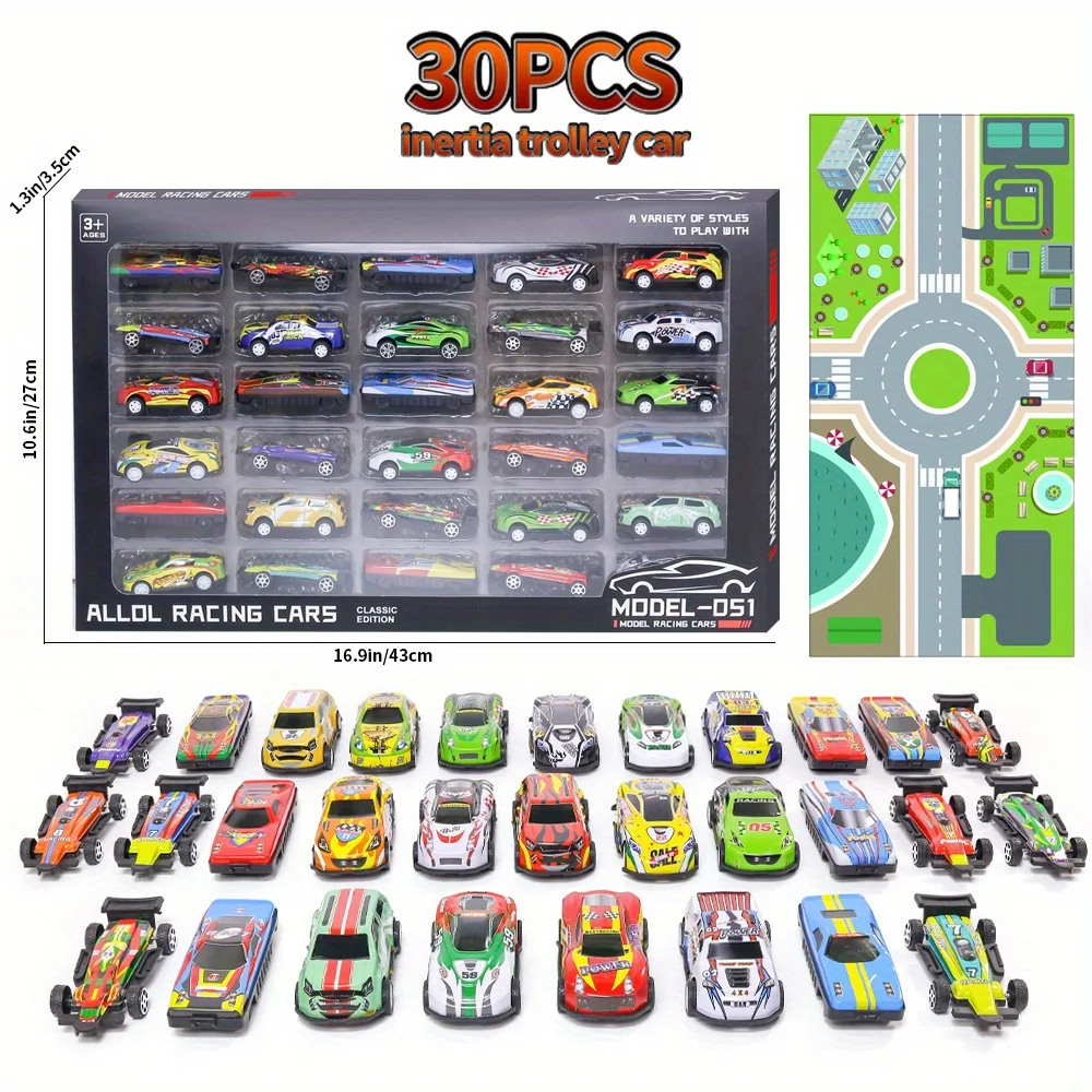 50PCS 3 inch Cars Toys Set, Friction Power Alloy Casting cars Mini Race car with Play Mat ,Alloy Metal Cars toys for Toddler 3 4