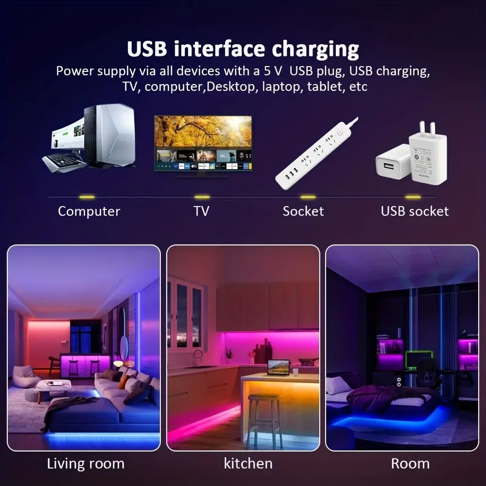 USB 5V Strip Led Lights Tape RGB 5050 Led Wall Room APP Remote Control Flexible LED Tape Diode Lights for Room Home Decoration