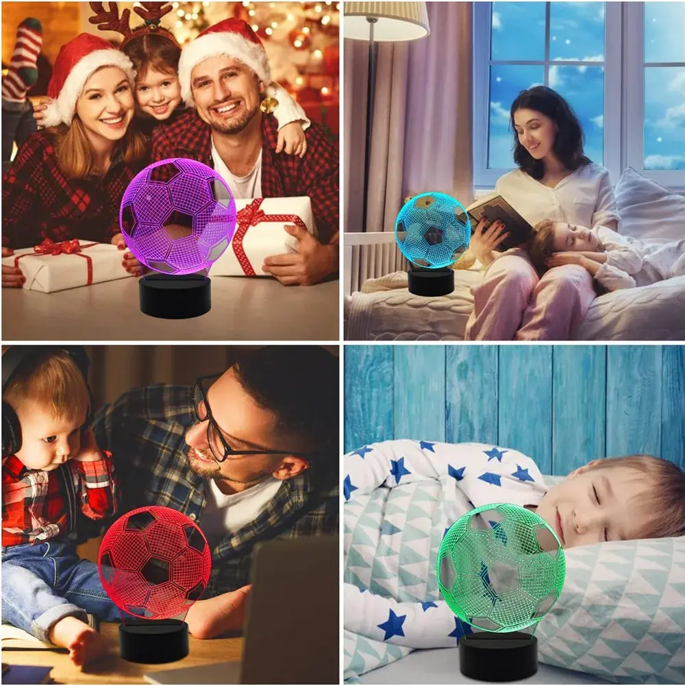 Football 3D Illusion Lamp Night Light with Remote Control 16 Colors With remote control Change Decor Birthday Christmas Gifts