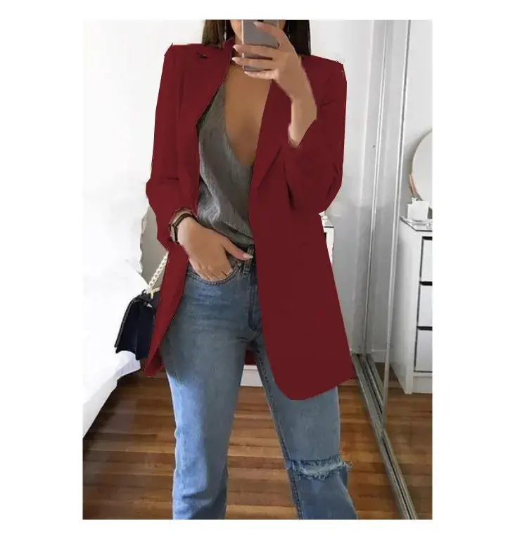 European and American Fashion Casual Suit Polo Neck Slim Fit Cardigan Temperament Women's  Coat Spring and Autumn 2023
