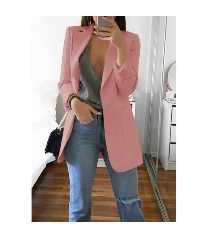 European and American Fashion Casual Suit Polo Neck Slim Fit Cardigan Temperament Women's  Coat Spring and Autumn 2023
