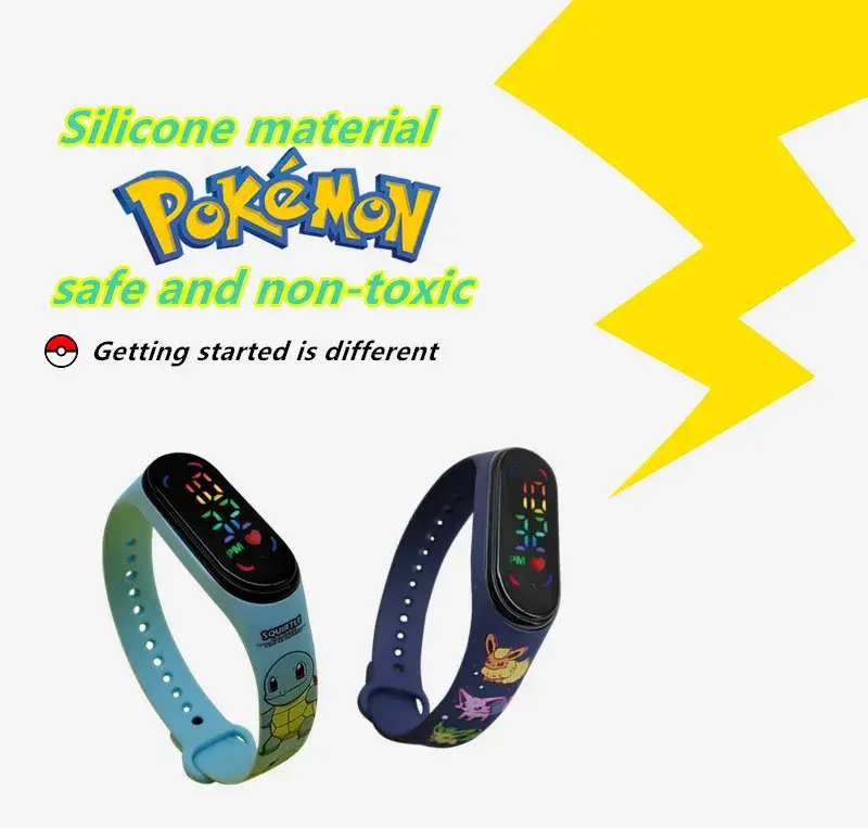 Pokemon Digital Watch Anime Pikachu Squirtle Eevee Charizard Student Silicone LED Watch Kids Puzzle Toys Children Birthday Gifts