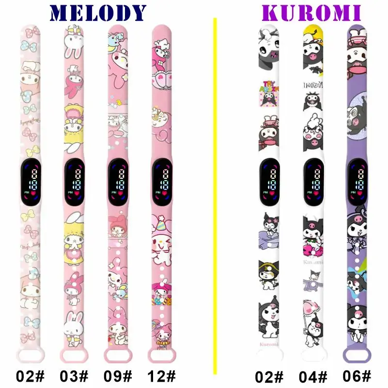 Anime Hello Kitty Kuromi Melody Digital Watch Cartoon Cute Kids Silicone LED Watch Child Birthday Gifts Christmas Party Favors