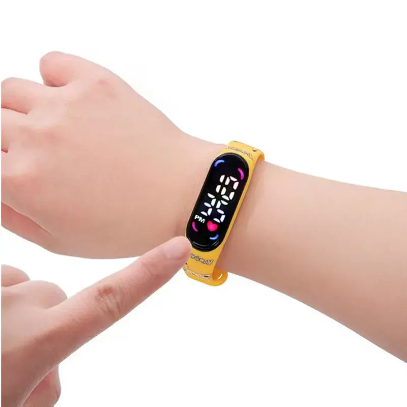 Pokemon Strap LED Electronic Watch Fashion Colorful Bracelet Touch Waterproof Anime Character Pikachu Educational Children's