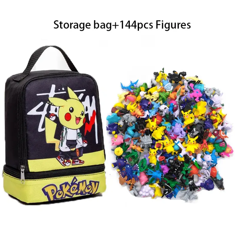 144Pcs/Set Pokemon Anime Figure with Storage Bag Kawaii Pikachu Action Figures Pokeball Dolls for Children Toys Gifts