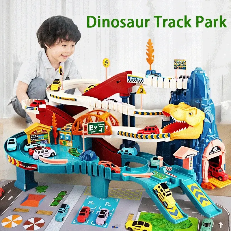 Educational Children's Toys Dinosaur Mountain Track Car Small Train Through The Big Adventure Car To Small Boys Birthday Gift