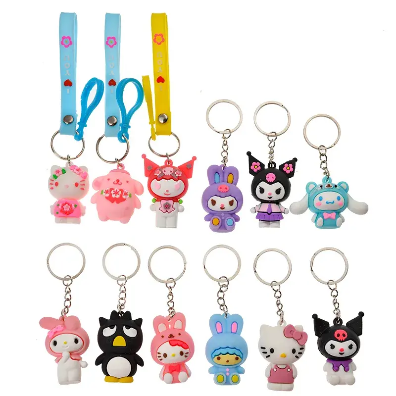 Hot Sale 24Pcs/Set Anime Sanrio Hello Kitty Kuromi Keychain Pendant Figures Pokemon Pikachu Keyring Toy For Children Gifts