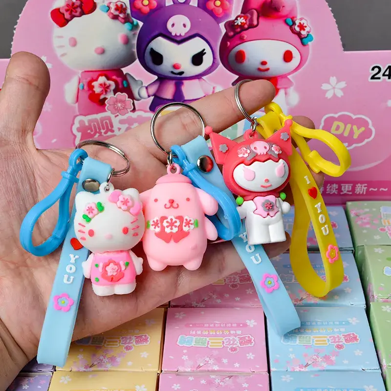 Hot Sale 24Pcs/Set Anime Sanrio Hello Kitty Kuromi Keychain Pendant Figures Pokemon Pikachu Keyring Toy For Children Gifts