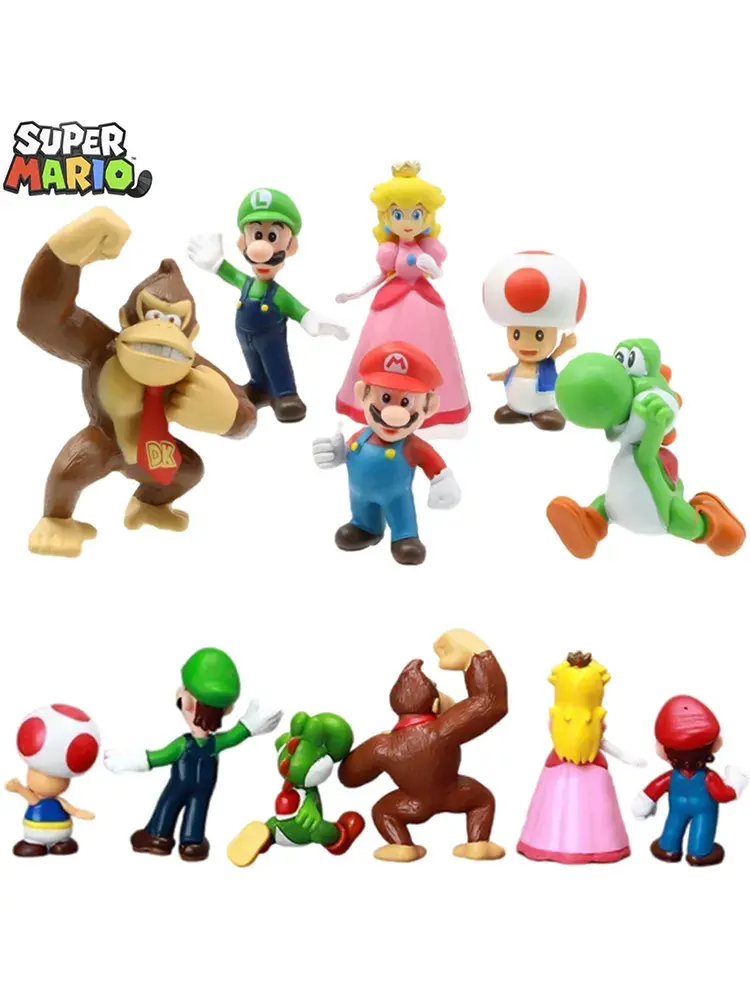 6Pcs/Set 4-7cm Super Mario Bros PVC Action Figure Toys Dolls Model Set Luigi Yoshi Donkey Kong Mushroom for kids birthday gifts