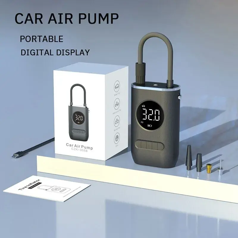 1 Set Car Air Pump Portable Mini Self Propelled Electric Tire Pump Handheld Wireless Digital Display Charging Pump
