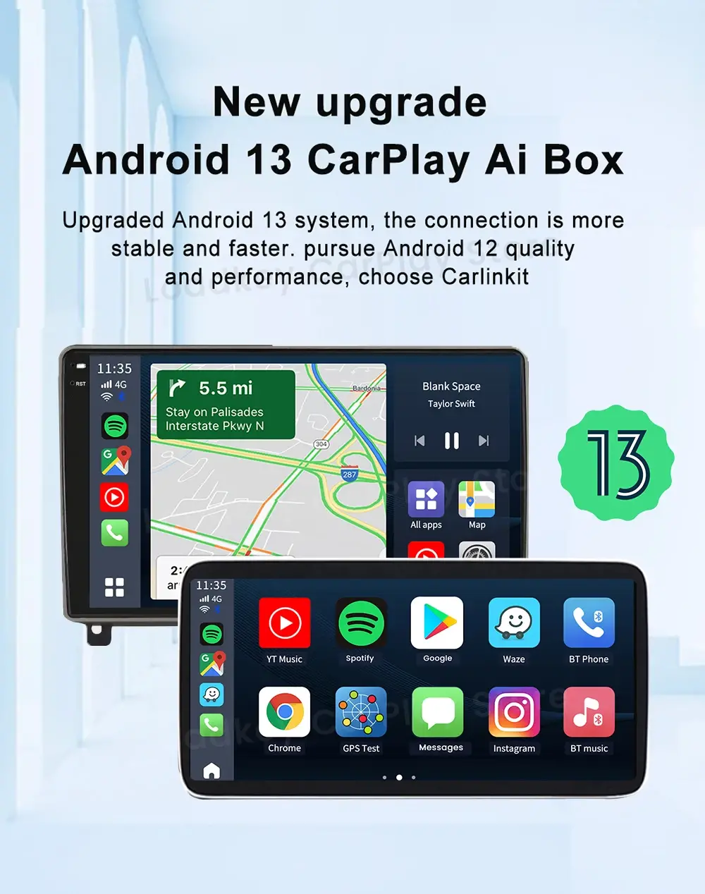 Carlinkit CarPlay Ai TV Box Plus Android13 8+128GB QCM 8-Core 665 6125 Wireless CarPlay Android Auto YouTube Netflix IPTV 4G LTE