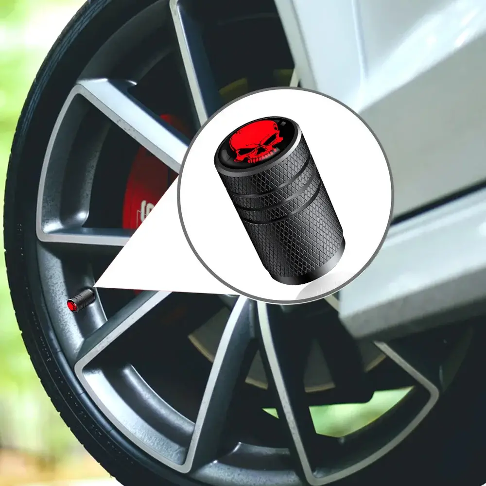 AUTCOAT 4Pcs/Set Car Tire Valve Caps Skull Wheel Valve Cap Auto Tyre Air Valve Stem Caps Dust Cover for Car Vehicles Styling