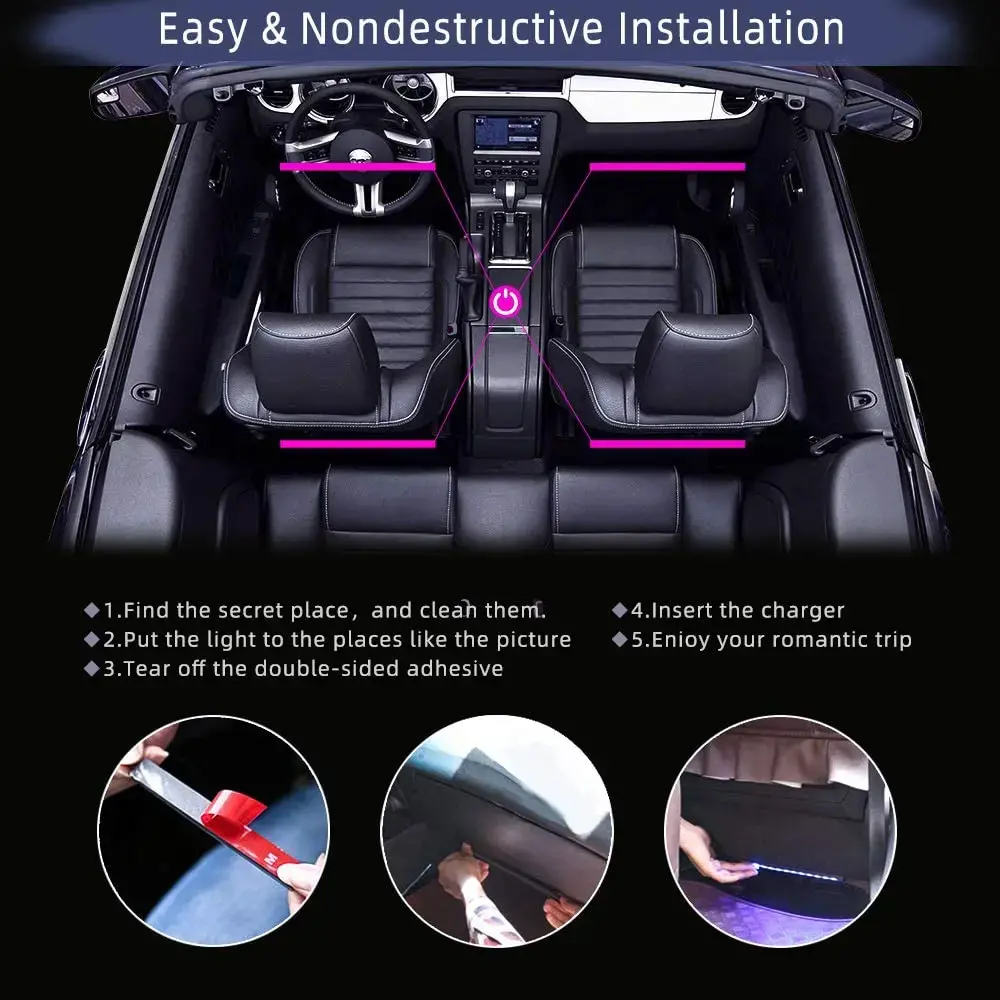 Neon LED Car Interior Ambient Foot Strip Light Kit Accessories Backlight Remote App Music Control Auto RGB Decorative Lamps