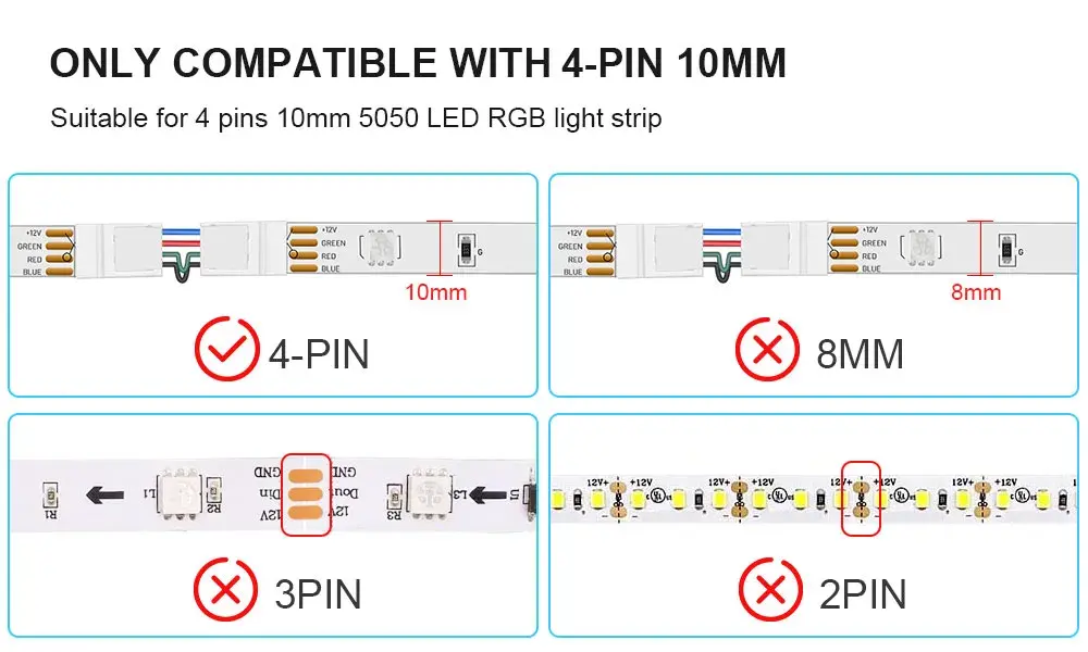 10pcs L Shape 4-pin Connectors Angle Adjustable(90-180 Degrees) LED Strip Connectors for 10mm Width 5050 RGB LED Strip Lights