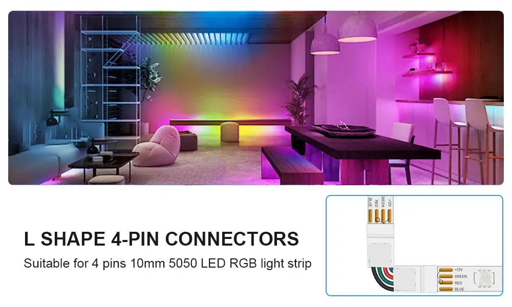 10pcs L Shape 4-pin Connectors Angle Adjustable(90-180 Degrees) LED Strip Connectors for 10mm Width 5050 RGB LED Strip Lights