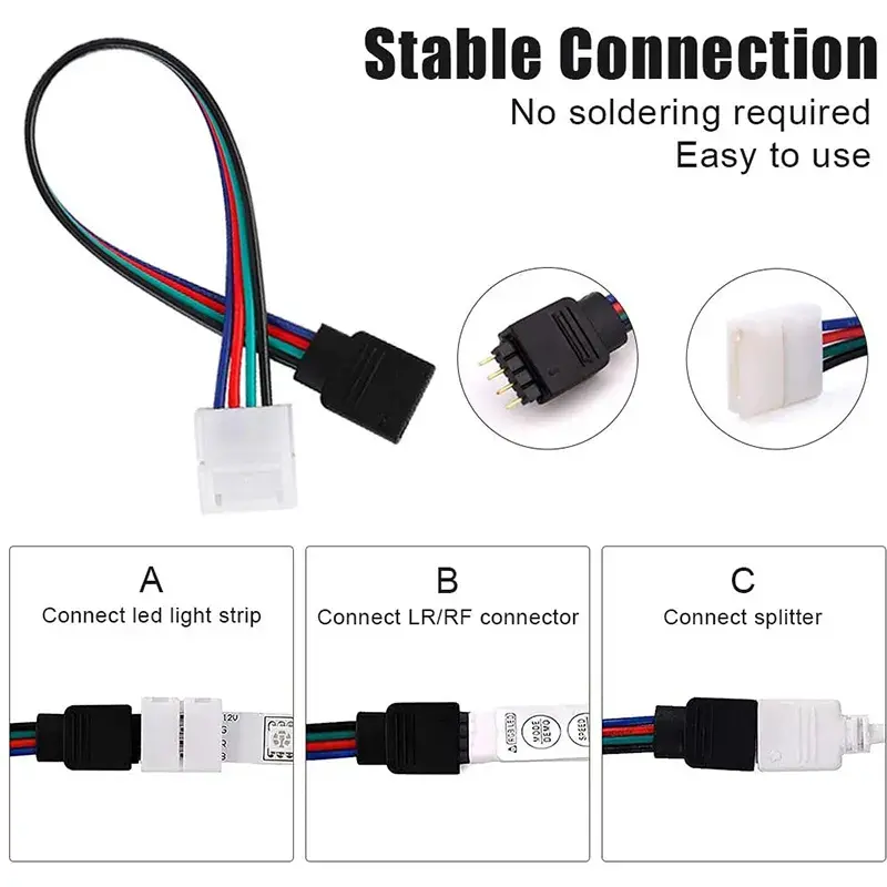 4 Pin Connector 10mm Terminal Splice L T I Shaped RGB LED Strip Light Bar Adapter Accessories Kit for 5050 Jumper Wire Connector