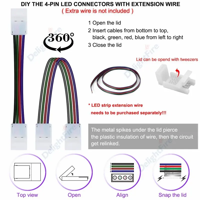 LED Strip Connector 2/3/4 Pin 8/10mm Right Angle Adjustable Connector For 3528/5050 SMD RGB LED Strip Lights 90 Degree Corner