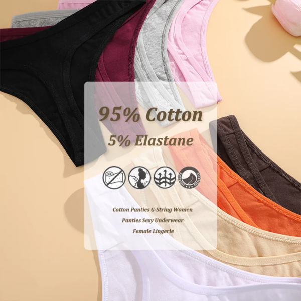 4PCS Women Cotton Thongs Female Sexy Low Waist Panties G-String Underwear Thongs Striped Panties Female Underwear T-Back Intimat - Image 4