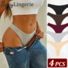 4PCS Women Cotton Thongs Female Sexy Low Waist Panties