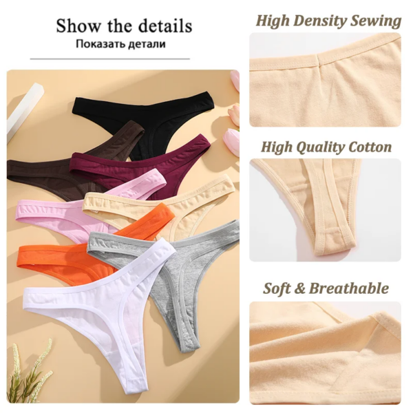 4PCS Women Cotton Thongs Female Sexy Low Waist Panties G-String Underwear Thongs Striped Panties Female Underwear T-Back Intimat - Image 3