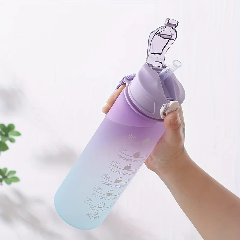 700ml Sports water Bottle High Temperature Resistant Graduated Straw Cup Rainbow Frosted Progressive Color Water Cup Plastic Cup