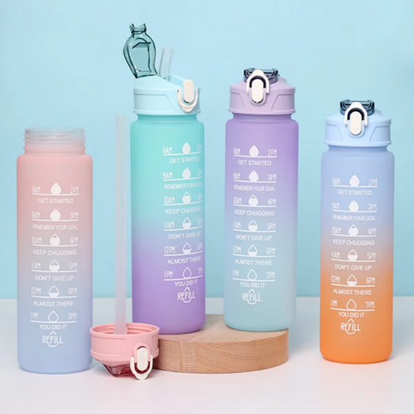 700ml Sports water Bottle High Temperature Resistant Graduated Straw Cup Rainbow Frosted Progressive Color Water Cup Plastic Cup