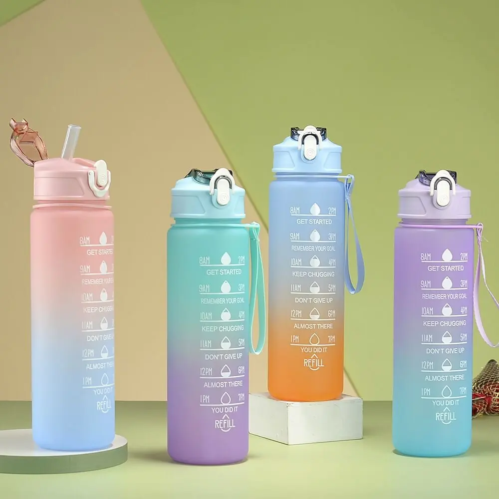 700ml Sports water Bottle High Temperature Resistant Graduated Straw Cup Rainbow Frosted Progressive Color Water Cup Plastic Cup
