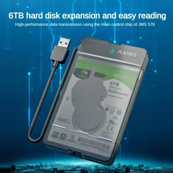MAIWO USB3.0/Type C External Hard Drive Enclosure for 2.5 Inch SATA HDD and SSD Transparent Hard Disk Case Tool-Free Support 6TB - Image 4