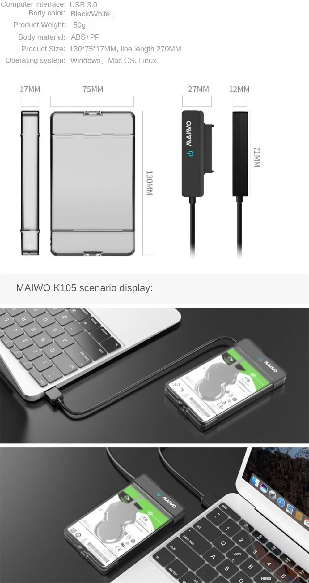 MAIWO USB3.0/Type C External Hard Drive Enclosure for 2.5 Inch SATA HDD and SSD Transparent Hard Disk Case Tool-Free Support 6TB MAIWO USB3.0/Type C External Hard Drive Enclosure for 2.5 Inch SATA HDD and SSD Transparent Hard Disk Case Tool-Free Support 6TB