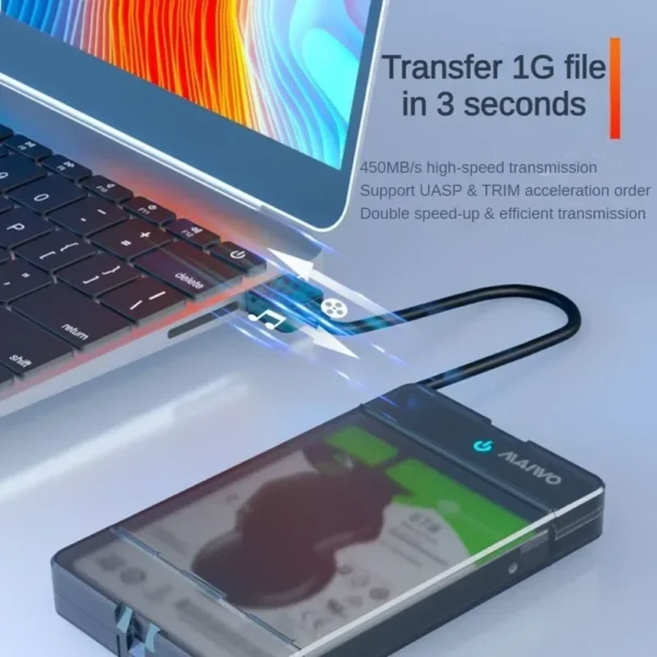 MAIWO USB3.0/Type C External Hard Drive Enclosure for 2.5 Inch SATA HDD and SSD Transparent Hard Disk Case Tool-Free Support 6TB - Image 2