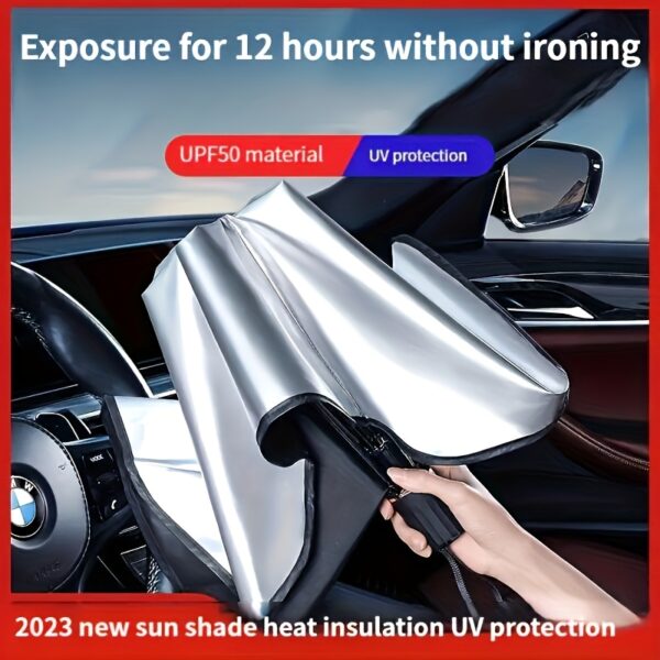 Compact Roll-Up Sunshade for Front Window - Heat Insulation and UV Protection, Easy-to-Use Auto Interior Accessory, UPF50+ Material, Fits Most Vehicles, Sun Protection Curtain | Sleek Black Umbrella Design | Easy Handling, Car Sunshade - Image 12