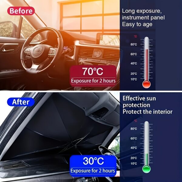 Compact Roll-Up Sunshade for Front Window - Heat Insulation and UV Protection, Easy-to-Use Auto Interior Accessory, UPF50+ Material, Fits Most Vehicles, Sun Protection Curtain | Sleek Black Umbrella Design | Easy Handling, Car Sunshade - Image 16