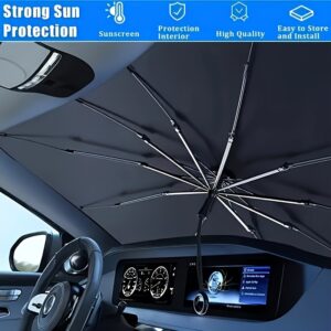Compact Roll-Up Sunshade for Front Window - Heat Insulation and UV Protection, Easy-to-Use Auto Interior Accessory, UPF50+ Material, Fits Most Vehicles, Sun Protection Curtain | Sleek Black Umbrella Design | Easy Handling, Car Sunshade