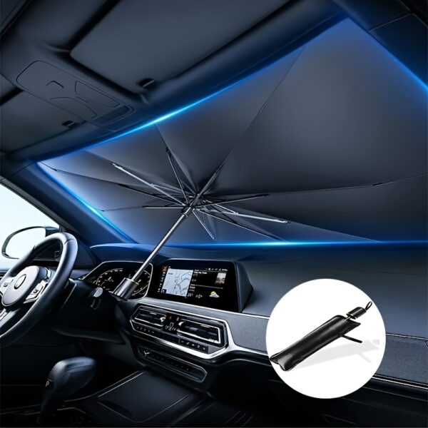 Compact Roll-Up Sunshade for Front Window - Heat Insulation and UV Protection, Easy-to-Use Auto Interior Accessory, UPF50+ Material, Fits Most Vehicles, Sun Protection Curtain | Sleek Black Umbrella Design | Easy Handling, Car Sunshade - Image 9