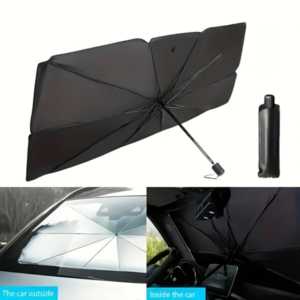 Compact Roll-Up Sunshade for Front Window - Heat Insulation and UV Protection, Easy-to-Use Auto Interior Accessory, UPF50+ Material, Fits Most Vehicles, Sun Protection Curtain | Sleek Black Umbrella Design | Easy Handling, Car Sunshade - Image 19